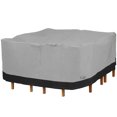 thumbnail image 1 of Housse pour Mobilier d'Extérieur NEH, Ensemble de Table et Chaises de Patio Carrés - 100 Pouces L x 100 Pouces L x 32 Pouces H - Matériau Respirant, Protection contre les Rayons du Soleil et Housse de Rangement Résistante aux Intempéries - Gris avec Ourlet Noir, 1 of 5