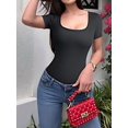 thumbnail image 4 of Women'S 2 Piece Bodysuits Ribbed Square Neck Short Sleeve Bodysuits Black L, 4 of 7