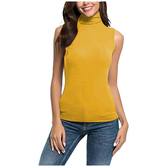 tarylea Womens Sleeveless Tops Plus Size High Neck Tank Tops Slim Fitted Undershirt Basic Layer Tees