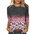 thumbnail image 2 of Qertyioot Hauts de Mode pour Femmes, T-shirt Ample Imprimé Mi-Long Manches 3/5 Blouse Col Rond Décontracté, 2 of 4