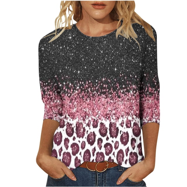HKEJIAOI Hauts pour Femmes à Manches 3/4 Blouse Tunique à Imprimé Floral L Blouse d'Été