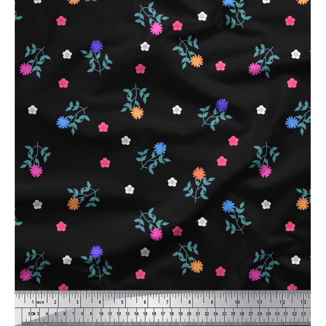 Soimoi polyester Crepe Fabric Aster Floral Printed Fabric 1 Yard 42 Inch Wide