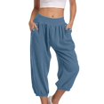 thumbnail image 1 of Timegard Womens Capri Pants Elastic High Waist Button Comfy Solid Color Casual Crop Pants with Pockets, 1 of 7