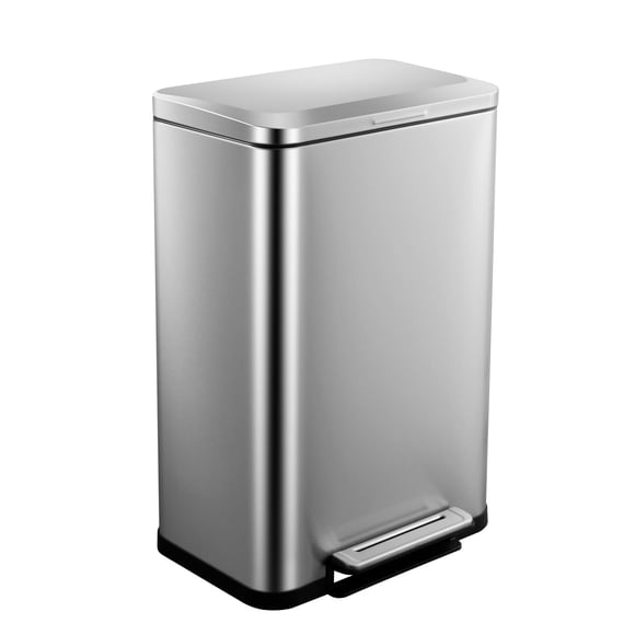 13 Gallon Stainless Steel Trash Can with Lid – Hands-Free Pedal Garbage Bin, Smudge & Fingerprint Resistant, 50L Rectangular Waste Bin for Kitchen, Bathroom, Office, Soft-Close Silent Design