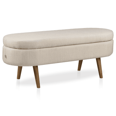 Bouclair Banc de Rangement en Tissu Taupe sur Pieds en Bois