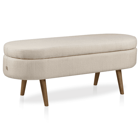 Bouclair Taupe Fabric Storage Bench on Wooden Legs