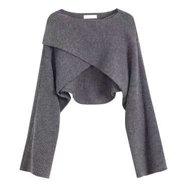 Chandails Ajustés pour Femmes, Yigetop Chandails Tendance à Col en V à Manches Longues pour Femmes Automne Hiver Élégant Chandail Court Tricoté Coupe Ample Chandail à Croisillons pour Femmes Gris A