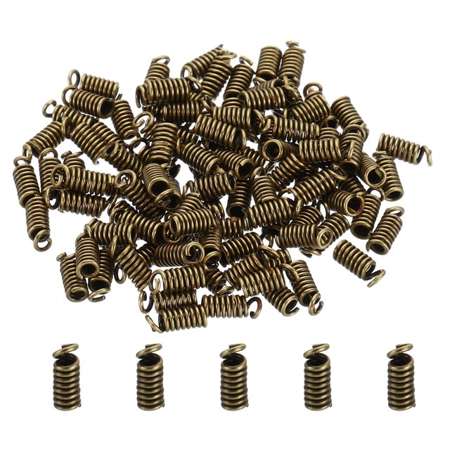 Unique Bargains Embouts de Cordon, 100 Pcs Embouts de Ressorts en Métal 3x7 mm Embouts de Bobine à Sertir Embouts Ton Bronze