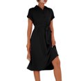 thumbnail image 2 of Innerwin Robe Chemise Boutonnée Robes Midi pour Femmes Vacances Manches Courtes Ample Noir TG, 2 of 4