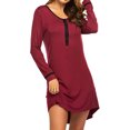 thumbnail image 4 of Women Buttons Crew Neck Long Sleeve Plain Mini Dress, 4 of 6