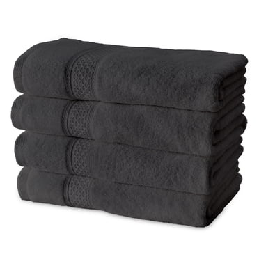 Gogreen Ensembles de Serviettes de Bain 100 % Coton de 4 Pcs, 4 Serviettes de Bain, Serviettes Hautement Absorbantes pour Salle de Bain, Gym, Hôtel (Gris Foncé)