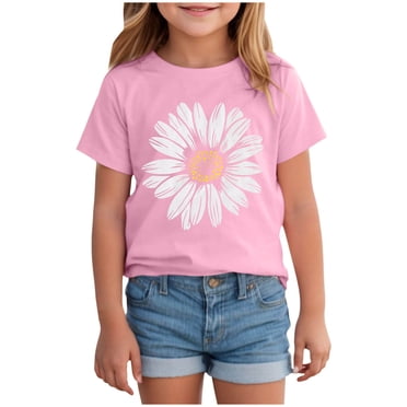 dmqupv Toddler Girl Short Sleeve Shirt Toddler Baby Girl Cute Summer T Shirt Floral Graphic Short Sleeve Tees Tops Casual Clothes Pink,Size for 18-24 Months
