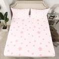 thumbnail image 1 of Drap-housse pour Enfants à Étoiles Roses Taille Simple, Ensemble de Literie de Dessin Animé Ciel Étoilé Princesse de Rêve, Déco de Chambre Filles Femmes, Patchwork Géométrique d'Étoiles Girly Romantique, 1 Taie d'Oreiller (Sans Drap du Dessus), 1 of 6