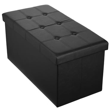 Banc Ottoman de Rangement Pliant de 30 Pouces, Coffre de Rangement en Similicuir, Repose-Pieds de Table Basse Tabouret Siège, Noir