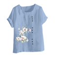 thumbnail image 3 of Birdeem Womens Summer Casual Round Neck Short Sleeve Flower Printing Loose Shirt Tops, 3 of 12