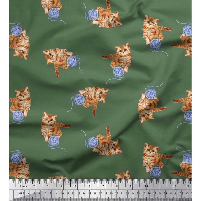 Soimoi Cotton Poplin Fabric Wool & Cat Animal Decor Fabric Printed Yard 42 Inch Wide
