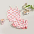 thumbnail image 4 of Ensemble de Vêtements d'Été pour Bébé Fille Damier à Carreaux Imprimé Floral Sans Manches Robe Romper + Volant, 4 of 9