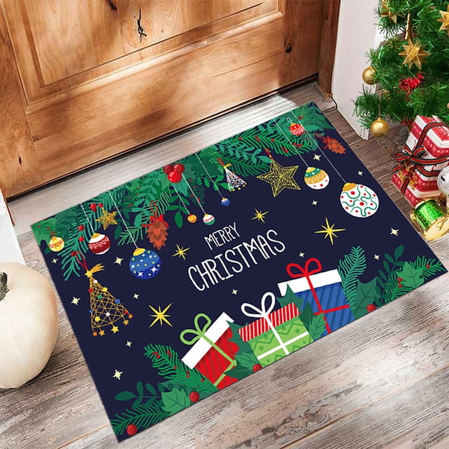 Tapis de Porte de Noël Extérieur - Tapis de Porte avant de Noël Durable Paillasson de Noël - Bienvenue de Noël Mats Extérieur - Tapis de Porte avant de Noël Extérieur (16x24 Po). le Tapis Met en Valeur un design vibrant des Fêtes avec des Ornements, des Boîtes-Cadeaux et de la Verdure sur un Fond Sombre, avec Texte « Merry Noël ». Fabriqué en diatomite Mousse avec un Endos en Caoutchouc, Il Est Antidérapant, Résistant à la Saleté et Facile à Nettoyer. Idéal pour une Utilisation Extérieure sur les porches Ou patios.