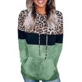 thumbnail image 1 of Chandail à Capuchon pour Femmes à Blocs de Couleur Léopard Camouflage Patchwork, Chandail à Cordon, Haut à Enfiler avec Poche, 1 of 4