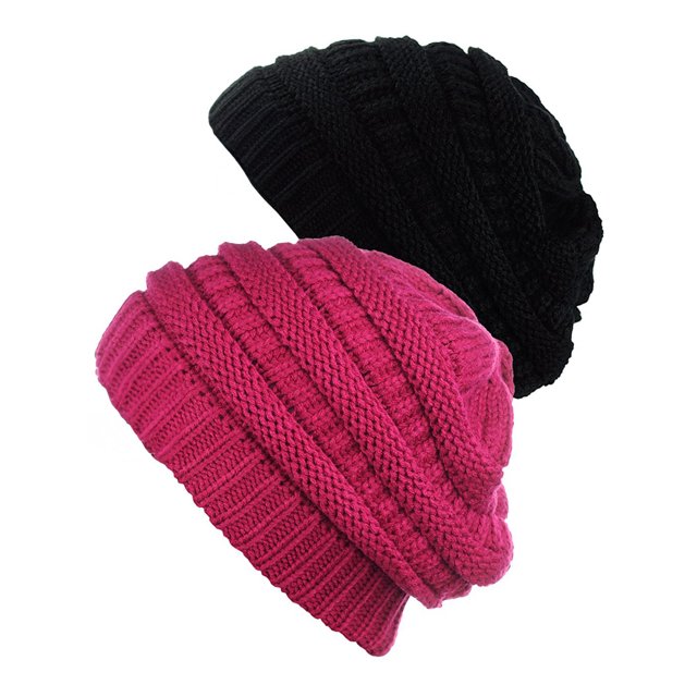 Tuque Tricotée pour Femmes (Lot de 2), Noir/rose Vif