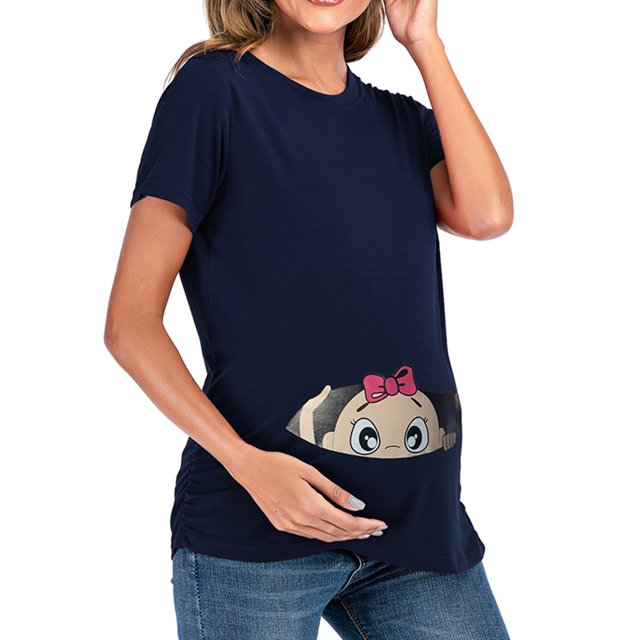 Hauts à Manches Courtes pour Femmes Mode Couleur Unie Imprimé Manches Courtes Femme Enceinte Décontractée Vêtements Hauts Manches Courtes pour Femmes Hauts Manches Courtes pour Femmes