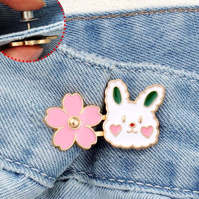 JilgTeok 2 Packs 4pcs Pant Waist Tightener Buttons Pins Sakura Rabbit/Cat Waist Buckles Adjustable Waist Buckle Extender Pants Clips No Sewing for Loose Jeans Skirts Clearance
