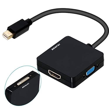Adaptateur Mini DisplayPort vers HDMI VGA DVI 4K, Benfei Adaptateur 3-en-1 Plaqué Or Mini DisplayPort (DP) vers HDMI/DVI/VGA (Mâle vers Femelle) Compatible avec Ma