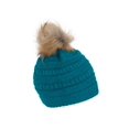 thumbnail image 2 of Gravity Threads Cable Knit Faux Fur Pom Pom Beanie Hat, Teal, 2 of 2