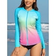 thumbnail image 3 of Women's Long Sleeve Rash Guard Sun Protection Zipper Gradient Swimsuit Top, 3 of 5