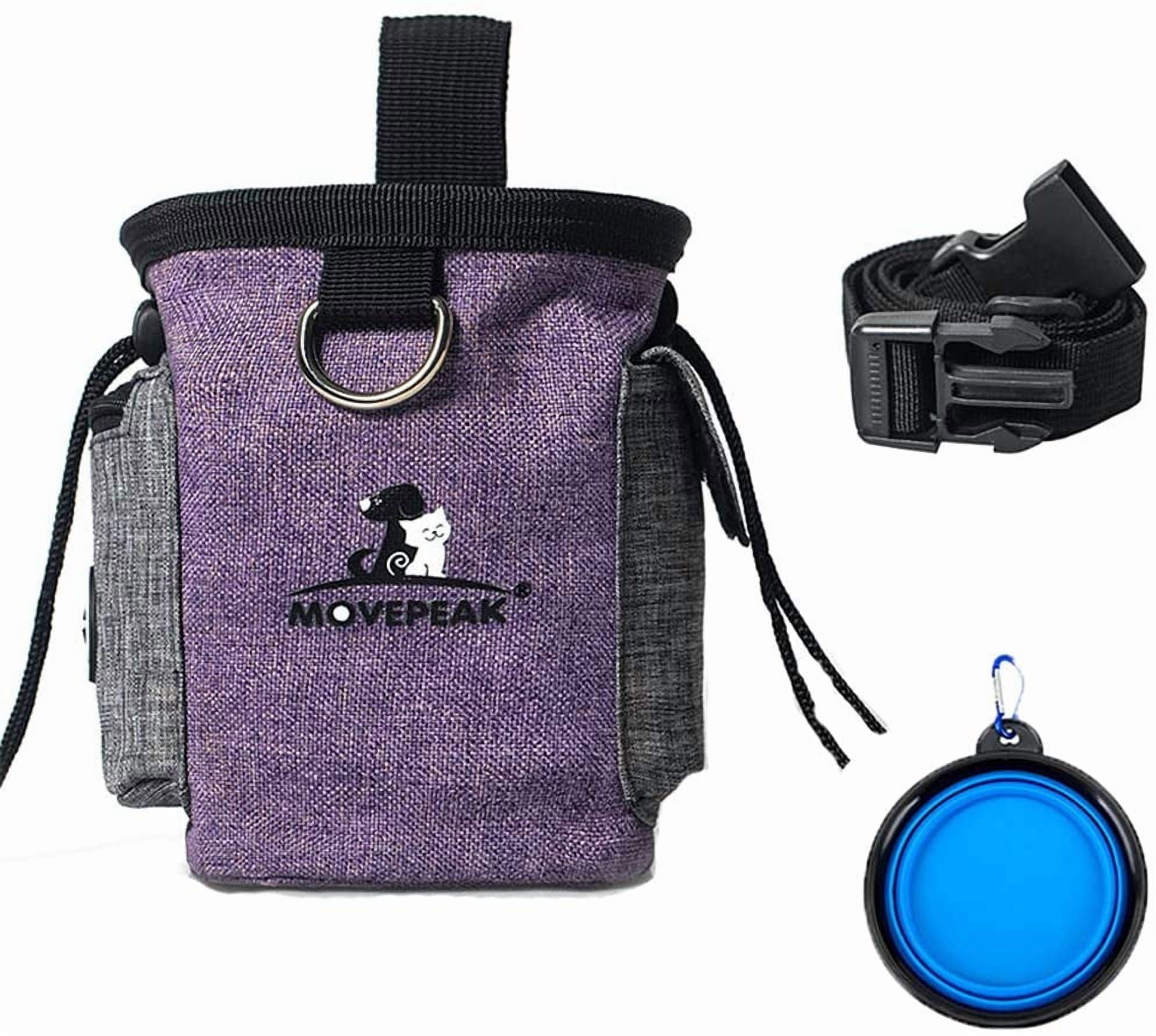 Enkarl Dog Treat Pouch, Dog Treat Bag with Dog Bowl for Training Small to Large Dogs, Easily Carries Pet Toys, Kibble, Treats (Purple)