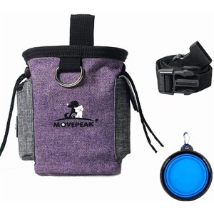 Enkarl Pochette de gâteries pour chiens, sac de gommage pour chiens avec bol pour l'entraînement des petits à grands chiens, jouets pour animaux de compagnie faciles à transporter, peigne, gâterie (purple)
