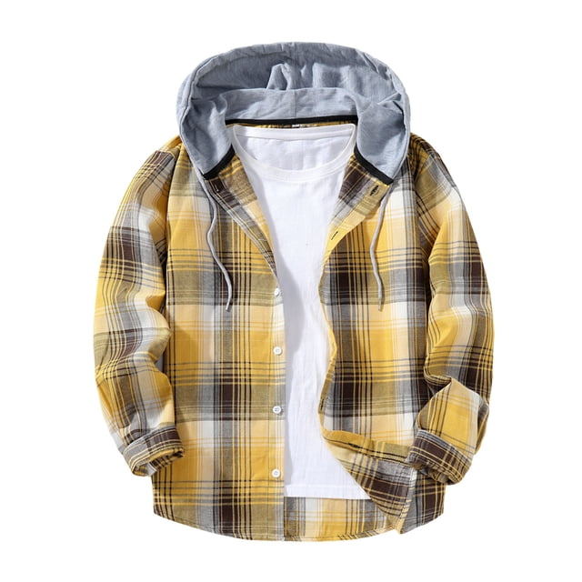 Ceisia Chemise à Capuche à Manches Longues pour Homme, Décontractée, à Carreaux Patchwork, Boutonnée, Cadeau
