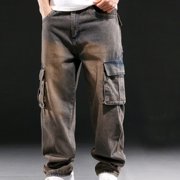 FcBaudy Full Length Pants Men Vintage Outdoors Fashion Solid Casual Pocket Jeans Cargo Pants Men Pants