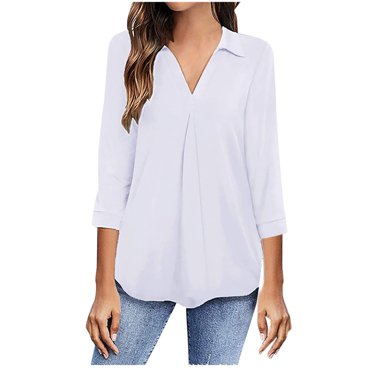 Chandail Décontracté à Col en V pour Femmes, Manches Longues, Couleur Unie, Blouse