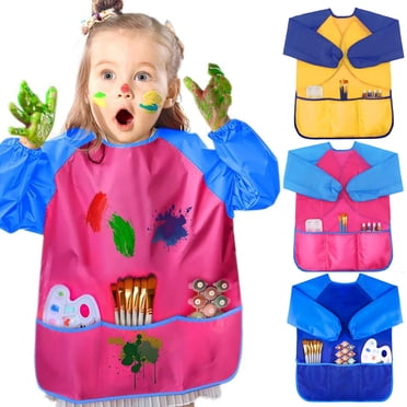 Neinkie Kids Art Smocks Toddler Smock Waterproof Artist Painting Aprons Long Sleeve with 3 Pockets for Age 2-8 Years Gifts, Waterproof Art Painting Crafts Apron with Pockets