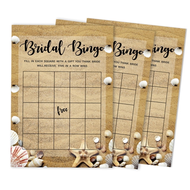 Inkdotpot 50BeachBingoGameCardsFor Bridal Wedding Shower Bachelorette Party Bulk Blank Square Fill In Gift Ideas