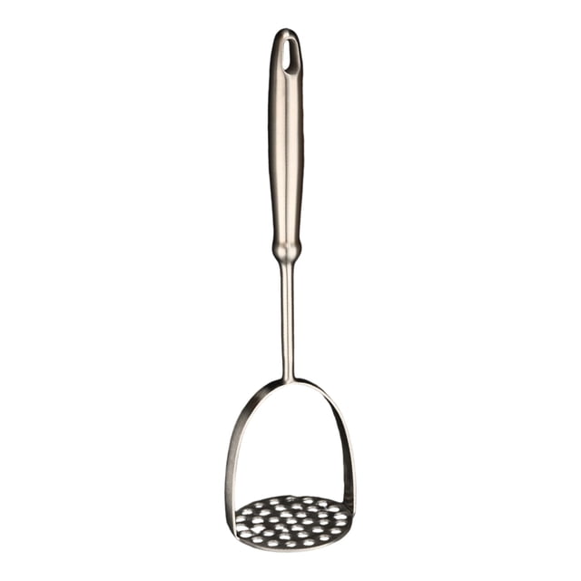 Stainless Steel Potato Masher Tool with Ergonomic Arc Design for Effortless Food Preparation