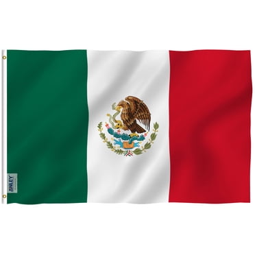 Anley Fly Breeze Drapeau du Mexique 3 X 5 Pieds - Couleur Vive et Résistant à la Décoloration UV - Tête en Toile et Double Piqûre - Drapeaux Nationaux Mexicains MX en Polyester avec Oeillets en Laiton 3 X 5 Pi