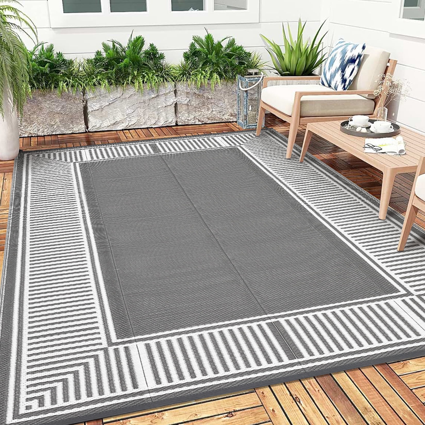 Gaderth Outdoor Rug 9x18 Waterproof Patio Rug, Reversible Plastic Straw Outdoor Carpet, Foldable Portable RV Camping Mat for Porch Balcony Deck Front Door Beach Picnic Camper