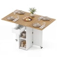 thumbnail image 1 of Gymax Folding Dining Table w/2 Open Shelves & Drawer 2 Lockable Universal Wheels Natural & Black, 1 of 10