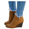 thumbnail image 4 of Mikilon Bottines Courtes pour Femmes en Suède à Talons Compensés avec Fermeture Éclair, Couleur Unie, Bout Rond, 4 of 9