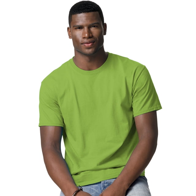 Hanes TAGLESS Men`s T-Shirt - Best-Seller, L, Lime