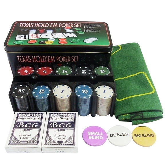 200-piece Texas Hold'em poker game set with poker mat, playing cards, and gift box