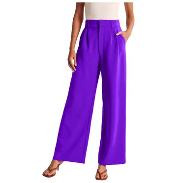 Women's High Waist Wide Leg Work Pants - Pleated Front, Elastic Back, Polyester-Spandex, Office Casual, S-XXL