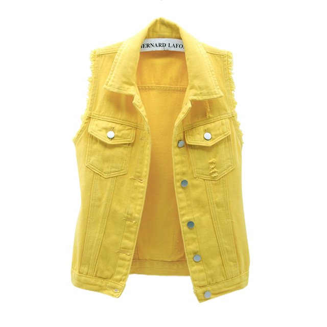 Denim Vest for Women Plus Size Casual Button Down Solid Color Ripped Crop Jacket Vest Waistcoat Streetwear