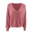 thumbnail image 2 of XZNGL Ladies Fashion V-Neck Solid Color Button Loose Sweater Outer Sweater, 2 of 7