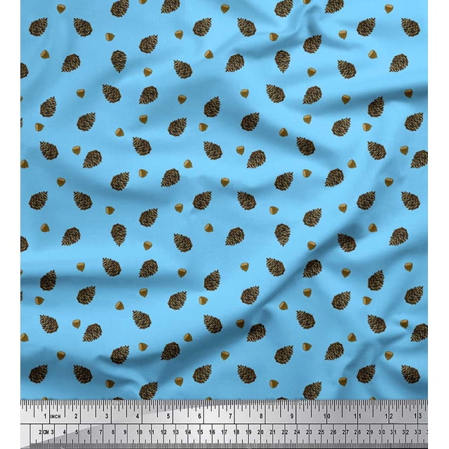 Soimoi Blue Heavy Canvas Fabric Oaknut & Fruits Print Fabric by The Yard 58 Inch Wide