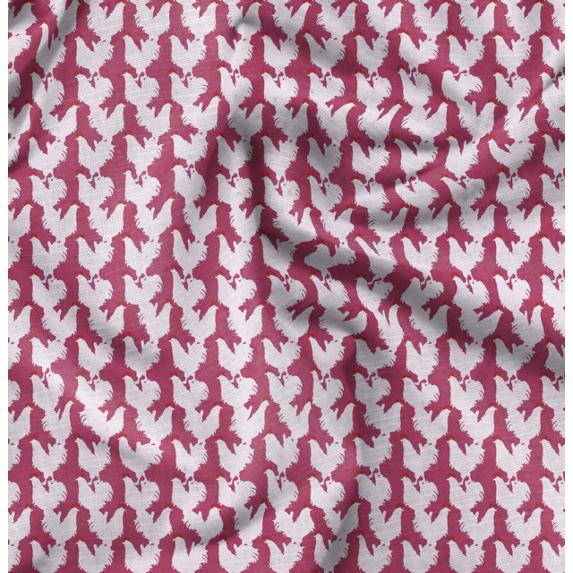 Soimoi Pink Viscose Chiffon Fabric Hen Bird Printed Fabric 1 Yard 42 Inch Wide