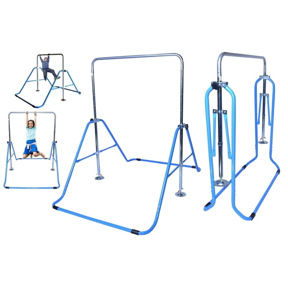 Barre de Gymnastique Enfants Entraînement à Domicile Barre Kip Extensible Barre Kip Horizontale Pliable Équipement de Gym à Domicile Garçons Filles Junior Entraînement de Gymnastique Gymnase Jungle Barre de Singe Terrain de Jeu Barre de Gymnastique Bleu