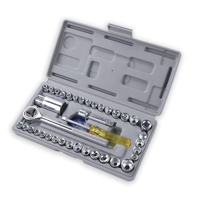 Socket Set Of 40-In-1 Multi Purpose Tool Kit W Wrench & Precision Sockets | Durable & Convenient Carrying Tool Case Wrench Opener | Chrome Vanadium Steel, Portability, Repair Tool Kit